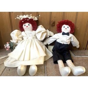 Vtg Mary Rock Originals Raggedy Ann and Andy Wedding Rag Dolls 15”